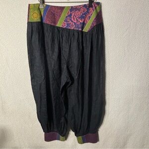 SISSY ME Sz L Boho Harem Pants with Colorful Waistband and Hems 100% Linen NEW